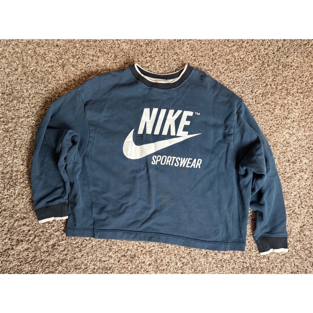 Nike Sportswear Navy Blue Logo Crewneck Sweatshirt AJ7368-454 Womens L